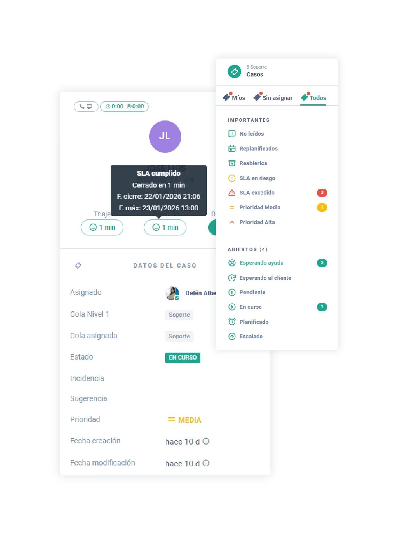 Panel de gestión de casos e incidencias en PranaDesk – SLA, colas y estados en tiempo real